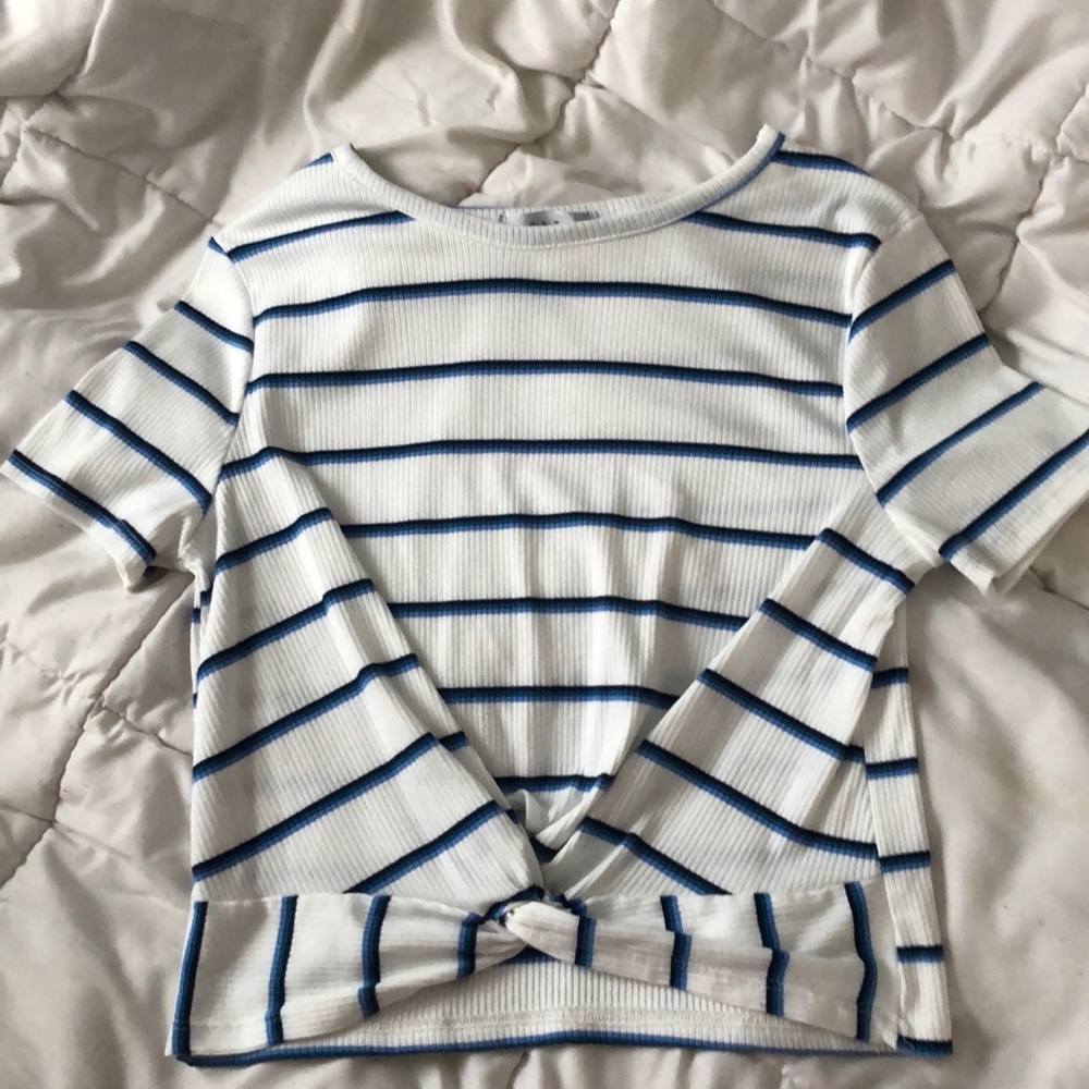 Blue and white striped crop top